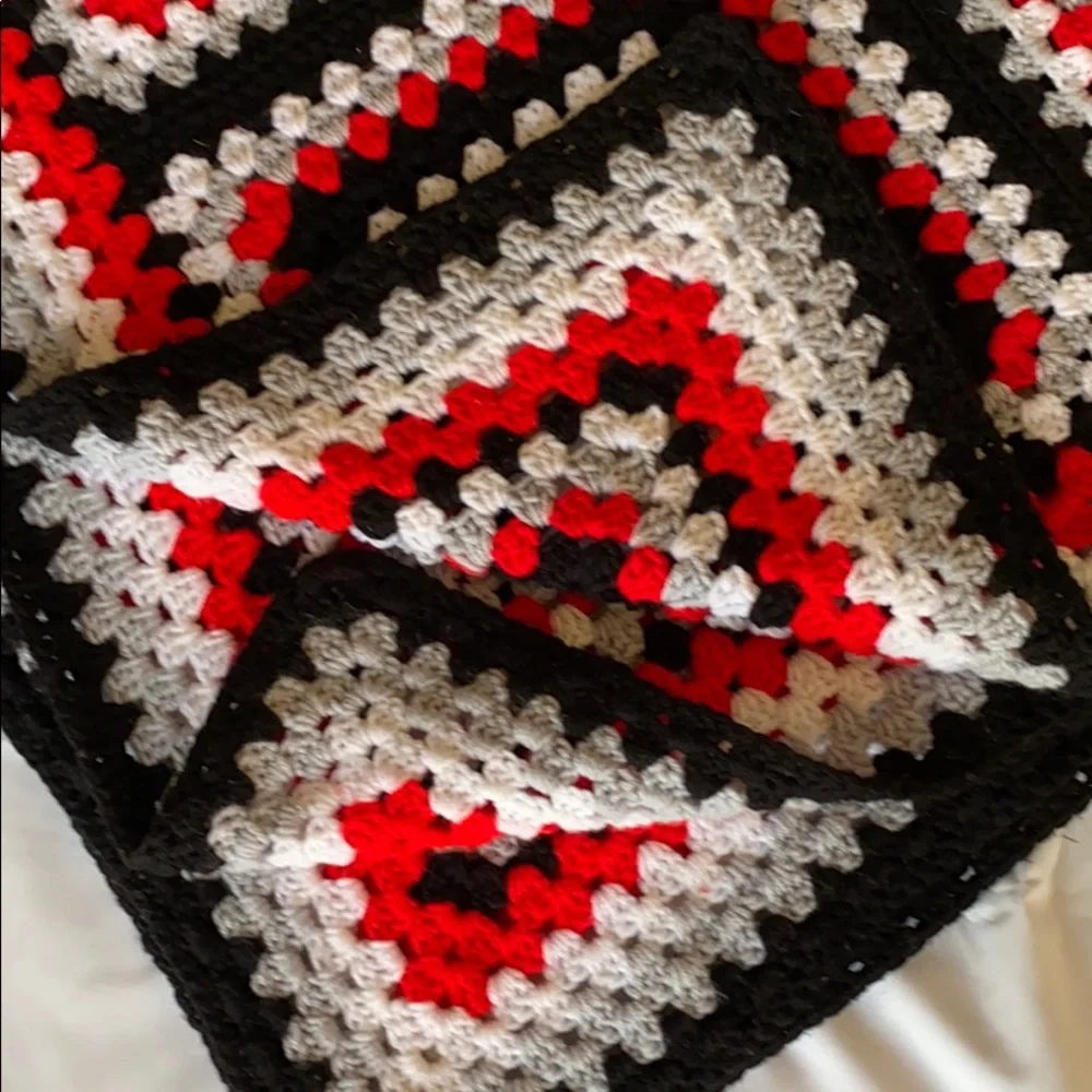 Handmade Crocket Afghan Blanket Throw Red Colorful